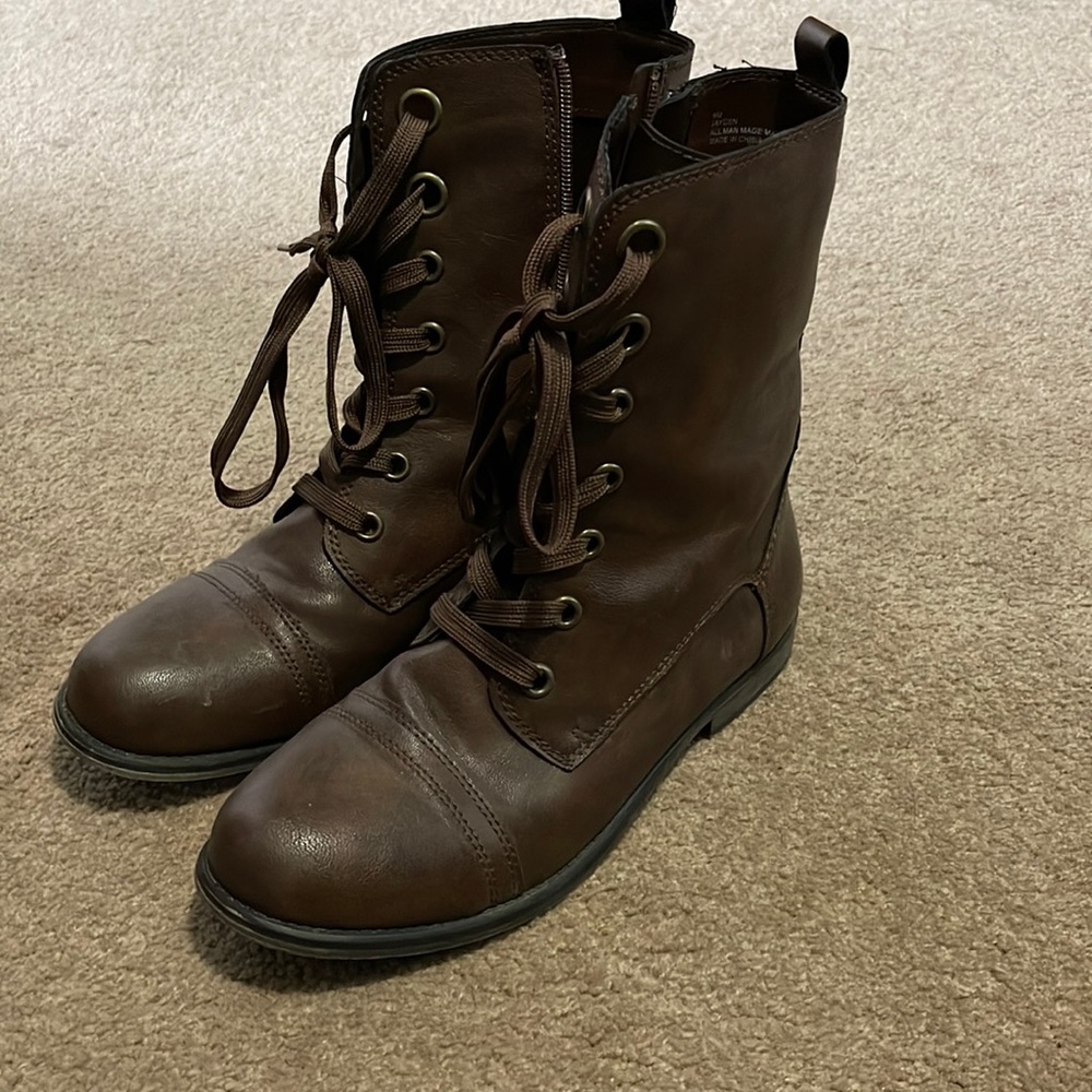 Brown combat boots